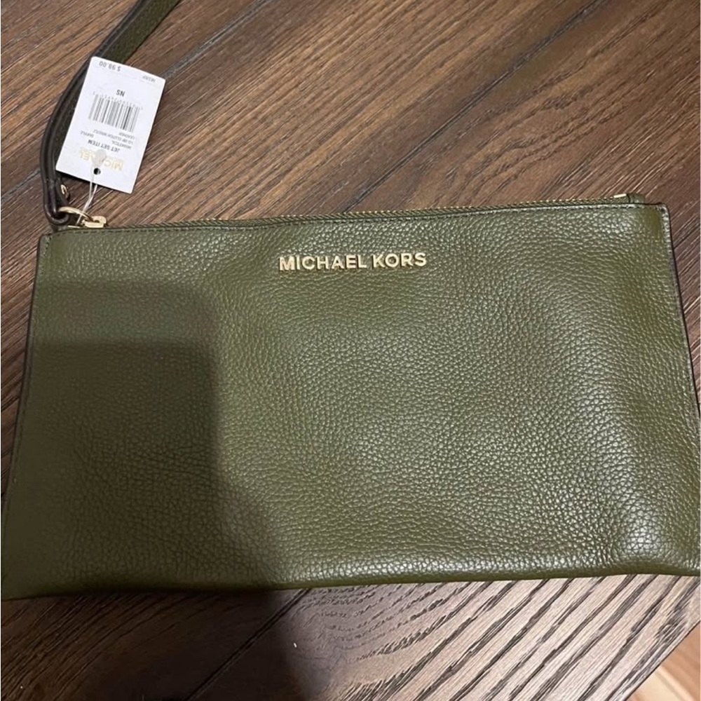 Michael Kors Olive Green Leather Clutch